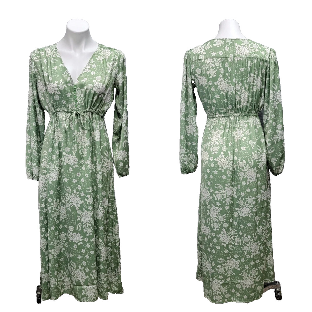 Summersalt Cinched Waist Caftan Dress Womens Large Green Floral NWT
